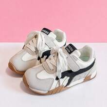 Girls' Fresh Minimalist Beige & Black Hook & Loop Casual Shoes With Side Color Block Design, Suitable For School Daily Wear In Spring And Autumn - Multicolor - View 1