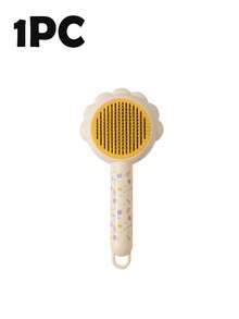1pc Blue/Yellow Cat & Dog Self-Cleaning Deshedding Brush, One-Click Hair Removal, 140° Curved Steel Needle Slicker Brush With Massage Tips, Ergonomic Handle, Cute Flower Design, Effectively Removes Loose Fur And Undercoat, Pet Grooming Tool - Multicolor - View 11