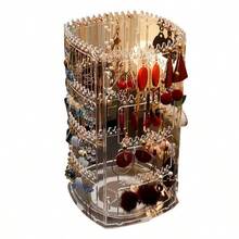 1PC-5 Layer Transparent Rotating Jewelry Storage Rack Earring Stud Necklace Display Stand - Clear - View 3
