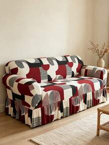 1pc Printed Hem Full Stretch Sofa Cover, Dirt-Resistant, Elastic One-Piece Full Coverage Sofa Protector, Living Room Home Decor, Machine Washable - Red - View 11