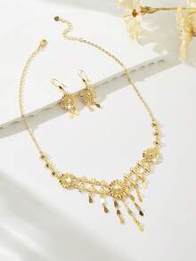 Mgyi 2Pcs Bohemian Brass Gold Plated Embossed Flower Jewelry Set For Women Vacation - Gold - View 14