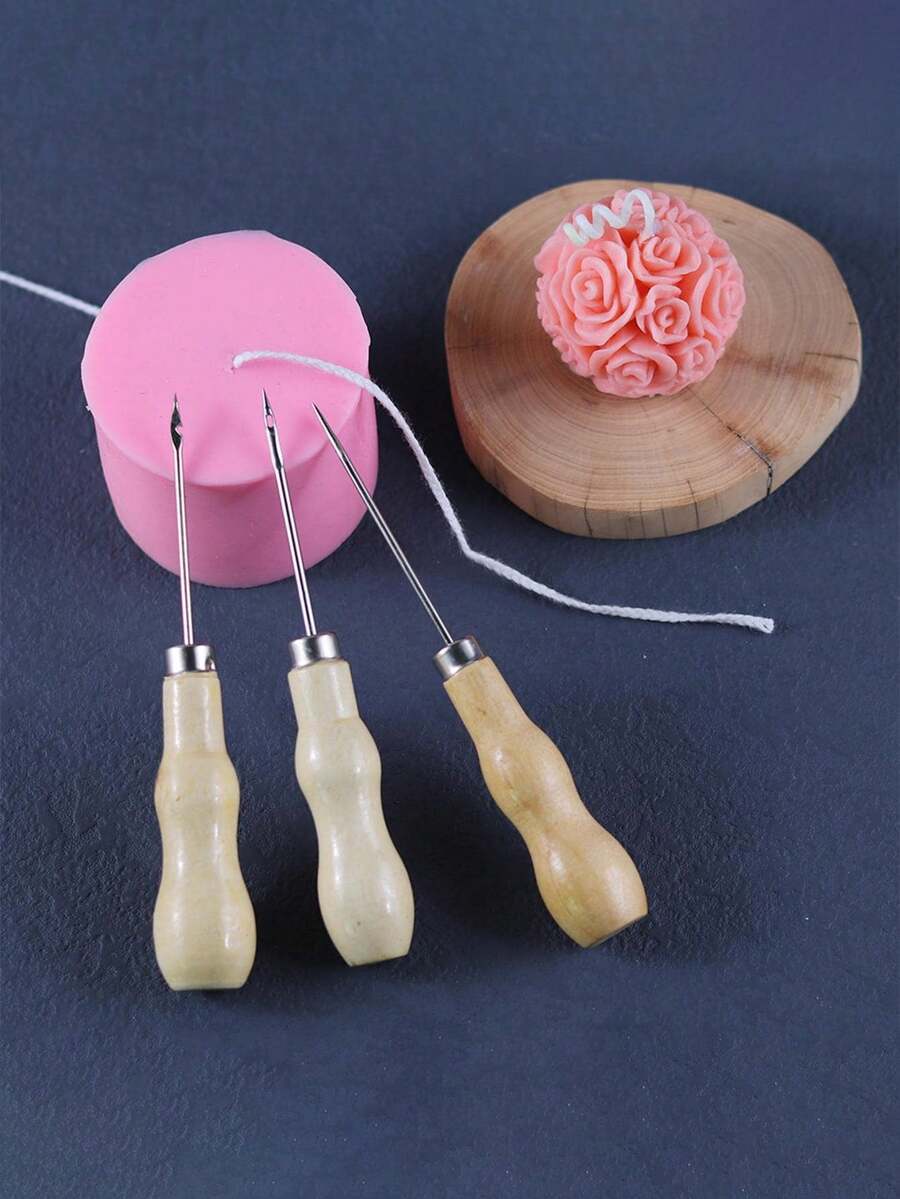 أداة ثقب الشموع DIY ثقب دائري مخروطي مثقاب يدوي كروشيه قالب سيليكون أداة صغيرة عملية أداة ثقب الشموع المساعدة أداة خشبية - كاكي - مشاهدة 1