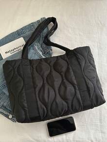 Tote Bag,3D Quilted Body With Strap,Lightweight & Comfortable To Carry.Large Capacity Store,Minimalist & Elegant For Daily Commute,Shopping,Travel - Black - View 5