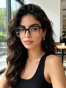 1 Pair Square Gradient Frame Glasses, Rivet Decor, Fashion , Ins Style - A - View 1