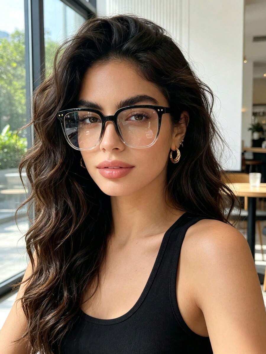 1 Pair Square Gradient Frame Glasses, Rivet Decor, Fashion , Ins Style - A - View 1