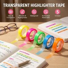 5 Colors Transparent Fluorescent Marking Tape, Writable Highlight Stickers For Student Reading Notes, Classification Index Tabs, Office And Study Stationery - Sets - View 2