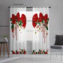 2PCS Christmas Sheer Curtains, Happy Holidays, Bow And Christmas Berry Patterns, Polyester Fiber Material,Trunked Window Screen,Four Seasons Home Window Decoration,Kitchen,Living Room,Bedroom,Dining Room Available In Multiple Sizes,Christmas Gifts - Multicolor - View 9