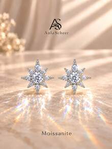 AnlaScheer 1pc Moissanite 925 Sterling Silver Octagonal Star Flat Back Cartilage Spiral Piercing Earring, Women's Engagement Wedding Bridal Jewelry - Silver - View 1