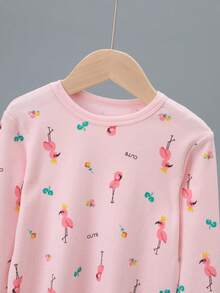 4 Sets Send 1 Set Random Color Girls Cartoon Pure Cotton Underwear Set Cute Print Medium Thick Long Sleeve Long Pants Loungewear Set Printed Thermal Top And Bottom - Multicolor - View 10