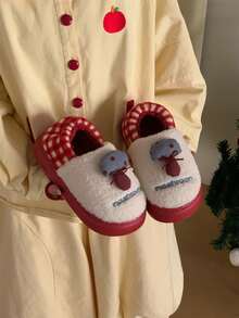 XIXITIAO Cute Color Block Small Mushroom Closed Back Slippers For Women, Warm Fuzzy Home Maternity Slippers - Red - View 10
