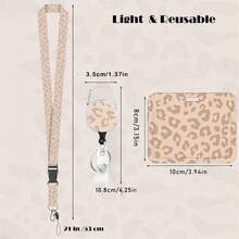 1 Set Retractable ID Badge Holder With Detachable Lanyard, Heavy Duty Badge Reel, Removable Keychain, Cruise Card Holder, Horizontal Card Protector Suitable For Nurses, Doctors, Teachers, Women, Men, Office Supplies (Light Brown Leopard Print) - Business Model - View 2