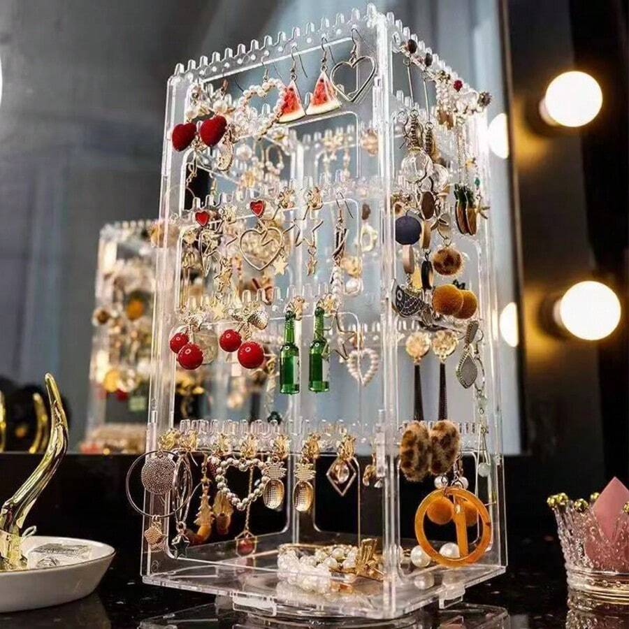 1PC-5 Layer Transparent Rotating Jewelry Storage Rack Earring Stud Necklace Display Stand - Clear - View 1
