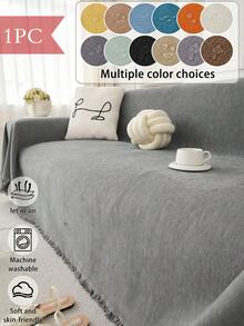 1pc Solid Color Pet Waterproof Sofa Cover, Anti-Scratch Sofa Slipcover, All Season Sofa Protector, Furniture Cover Towel For Bedroom, Office, Living Room, Home Decor - Light Grey - View 1