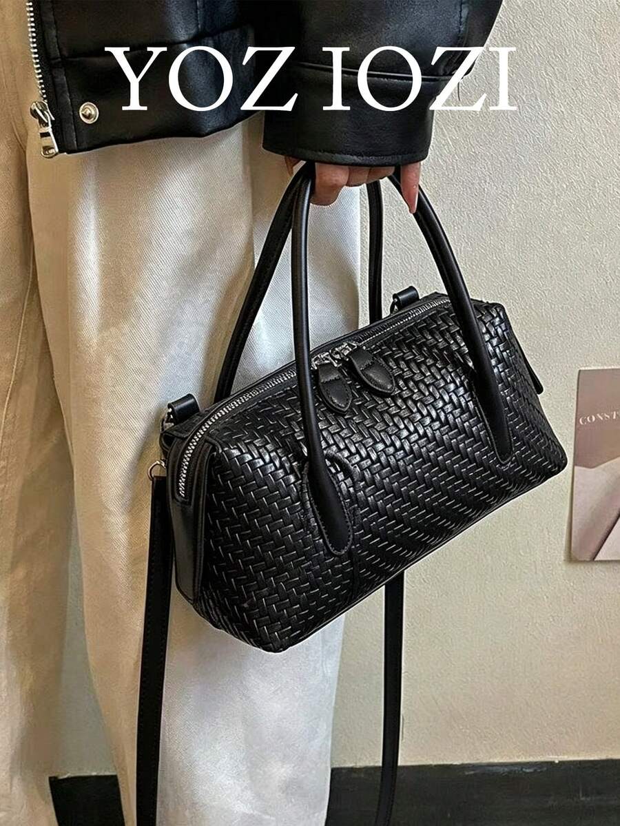 韓式慵懶極簡腋下包 小眾設計大容量托特包 女款時尚通勤外出手提肩背托特包 - 黑色 - 查看 1