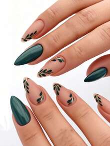 24PCS Long Almond Leaf Nail Tips With 1 Nail File And 1 Jelly Glue - Multicolor - View 3
