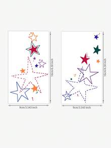 2 Pcs Multicolor Star Temporary Tattoo Stickers, Hollow Outline & Solid Color Stars With Dotted Lines Fake Tattoos, Waterproof Body Art For Upper Arm Forearm - Multicolor - View 6