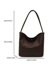Women's Woven PU Leather Shoulder Tote Bag, Retro Coffee Large Capacity Hobo Bag, Soft Textured Casual Handbag For Work Travel Daily Outing - Coffee - View 6