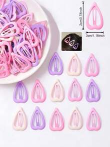 10/30/60 Pcs Sweet Pink Purple Heart Hair Clips, Cute Girls Hair Accessories, Daily Essential Hairpins For Women, Random Color - Multicolor - View 3