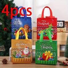 1/4/12PCS Christmas Snowman & Santa Claus Laminated Non-Woven Fabric Tote Bags, Shopping Gift Bags - Multicolor - View 11