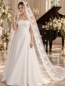 1pc Elegant Vintage Lace Bridal Veil With Metal Comb, Perfect For Vienna Cathedral & Church Weddings - Multicolor - - View 7