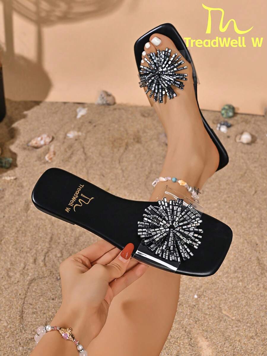女款新款時尚可愛向日葵貼花涼拖鞋（尺碼偏小1號）