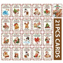 21Pcs Christmas Joke Cards, 2.5*3.5inch Hilarious Q & A Cards With Fun Christmas Puns, Perfect Christmas Lunch Box Notes, Advent Calendar Fillers, Christmas Party Game Props, Gift Bag Inserts And Family Holiday Interactive Activities - A - View 7