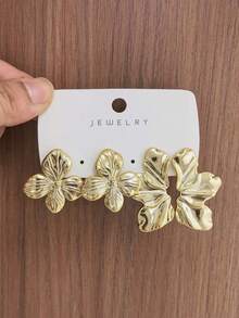 4/16PCS Fashionable Elegant Floral Geometric Multi-Element Gold Metallic Earring Set, Women's Fashion Earring Set (Lightweight CCB Material, Non-Fading) - Gold - View 5