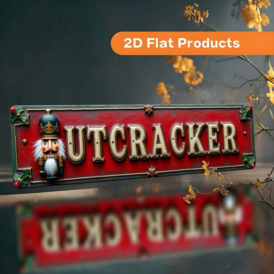 Vintage Flat Nutcracker Wall Decor With Gold Foil Lettering - Rustic Metal Plaque For Home, Farmhouse, Porch, Office Decoration - Durable Nutcracker Shaped Ornament, Ideal Christmas Gift, Easy To Install (Random Style) - A - View 1