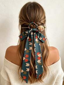 Set Aksesori Rambut Pita Panjang Motif Geometris Vintage 2 Buah, Set Jepit Rambut Sanggul Belakang Elegan untuk Wanita - MultiWarna - View 6
