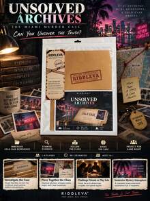 RIDDLEVA Miami Unsolved Files Detective Mystery Board Game Cold Case Clue Investigation Puzzle Game Multiplayer Interactive Tabletop Game Halloween Party Christmas Birthday Gift - Khaki - View 9