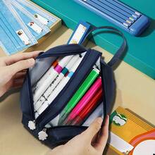 1pc Blue Astronaut Portable Pencil Case, Cute Stationery Bag, Student Supplies Storage Bag, Office Double Layer Large Capacity Canvas Pencil Box, Desktop Organizer, Random Color, Random Packaging - A - View 4