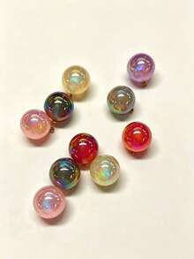 16mm Aurora AB Iridescent Round Resin Pendant Charm With Gold Bail, Mixed Color Ready-To-Use Beads Pendant, DIY Earrings Bracelet Phone Chain Keychain Jewelry Making Accessories - Multicolor - View 9