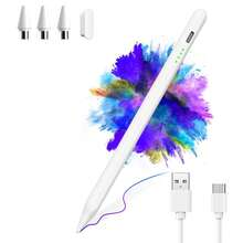 YAIUZGOO Stylus untuk iPad (A16) 11 inci Generasi ke-11 (Model 2025) dengan Indikator Daya LED, Kompatibel dengan model 2018-2025. Ujung yang dapat diganti, cocok untuk iPad Generasi ke-6 (9,7 inci). Termasuk Kabel Type-C untuk iPad Generasi ke-10. Pada Generasi ke-9/ke-8/ke-7, ketuk dua kali bagian atas stylus untuk menghidupkan/mematikan. - Putih - View 1