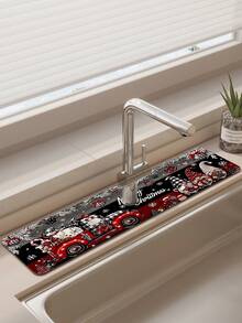 1pc Christmas Santa Claus Pattern, Sink Faucet Water Absorbent Mat, Drainage Mat, Suitable For Kitchen, Bathroom Sink, Countertop, Drainage Mat, Diatomaceous Earth Material, Trimmable, Quick-Drying Mat - Multicolor - View 5