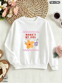 هودي كاجوال لطيف بياقة دائرية للبنات: مطبوع عليه عبارة "MAMA'S MY GIRL"، قابل للتنفس ومريح، مناسب للحياة اليومية في فصل الربيع و - أبيض - مشاهدة 2