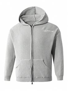 Men's Casual Old Money Style Hooded Sweater Jacket - Grey - View 2