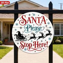 2D Flat, 1pc Round Metal Sign Wall Art, Flying Reindeer Silhouette, Snowflake And Star Pattern, Rustic Style Home Decor, Suitable For Living Room, Entryway, Indoor And Outdoor Weather-Resistant Decoration, Durable (Random Hole Position) - A - View 4