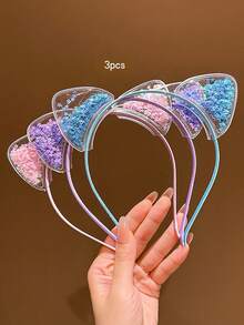 3pcs Colorful Cat Ear Hair Hoop Minimalist Style Hair Accessories Suitable For Daily Wear - Multicolor - View 5