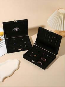 1pc Velvet Flap Design Jewelry Box, Storage Box, Jewelry Box, Jewelry Storage Box, Ring Necklace Storage Box, Wedding Jewelry Box, Suitable As A Gift For Women, Velvet Jewelry Storage Box, Can Organize And Store Necklaces, Earrings, Rings, Bracelets - Multicolor - View 3