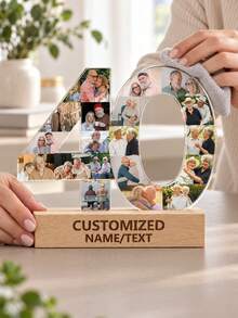 1pc Custom Photo Collage Number Ornament, Personalized Acrylic Tabletop Keepsake, Meaningful Milestone Gift For Birthday, Anniversary, Wedding, Graduation, Retirement, Family Memory Display, Home Shelf And Desk Decoration - Multicolor - View 9