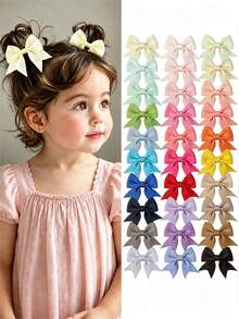 24 Buah Jepit Rambut Pita Grosgrain Warna Cerah, Jepit Rambut Model Buaya, Pita Warna-warni Lucu untuk Gaya Rambut Sehari-hari & Pesta Anak Perempuan - MultiWarna - View 1