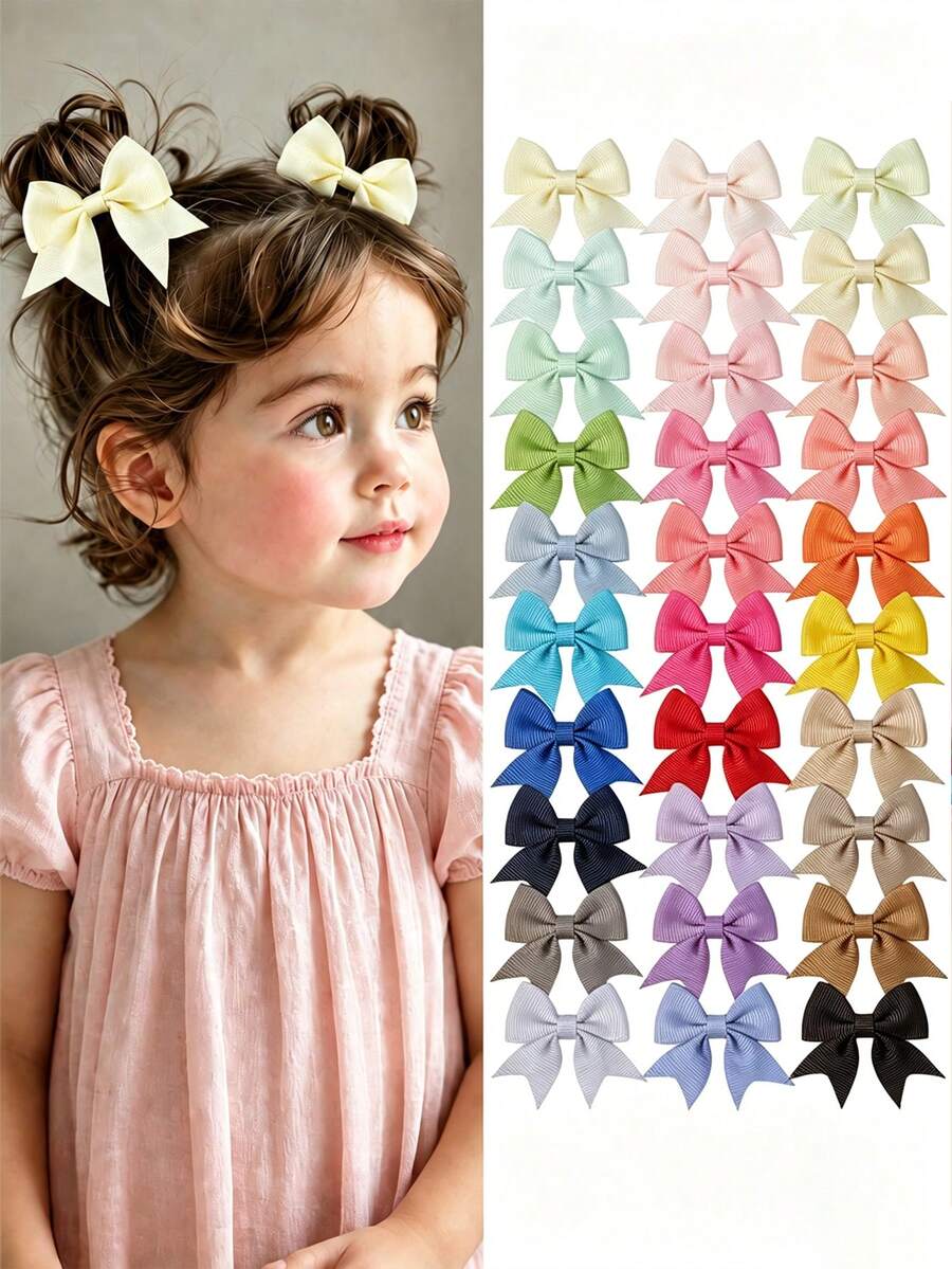 24 Buah Jepit Rambut Pita Grosgrain Warna Cerah, Jepit Rambut Model Buaya, Pita Warna-warni Lucu untuk Gaya Rambut Sehari-hari & Pesta Anak Perempuan - MultiWarna - View 1