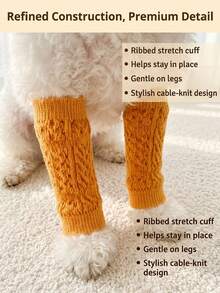 DomKim 4pcs/Set Knitted Dog Leg Warmers, High Elasticity Anti-Slip Pet Knee Pads With Ribbed Cuffs, Joint Support And Leg Fixation Socks, Winter Warm Paw And Leg Protectors To Prevent Injuries For Small, Medium And Senior Dogs During Outdoor Walks In Cold Weather - Dark Green - View 11