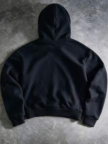 GOLDREDY Men's Autumn/Winter Fashion Versatile Solid Color Short Hooded Fleece Lined Warm Pocket Long Sleeve Sweatshirt Essential Hoodie - Black - View 4