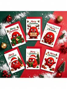 6Pcs Christmas Greeting Cards With 6 Envelopes, Cute Red Fluffy Monster Xmas Note Cards, Merry Christmas Holiday Cards For Family Friends Gift Greeting - Multicolor - View 7