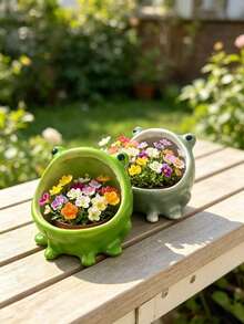 1pc Frog Shaped Resin Home Decor Planter Ornament, Bionic Frog Body With Four-Leg Support And Open Belly Structure, Black Eyes Detail With Deep And Light Two-Tone Color Options, Succulent And Green Plant Planting Container, Desktop, Balcony, Courtyard Display Soft Decoration Craft Ornament - A - View 1