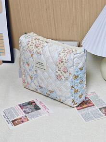 3 Pieces Quilted Makeup Bag Set, Floral Print Travel Cosmetic Organizer With Large Carry Case And Zipper Pouches, Portable Storage Bags For Makeup, Beauty Tools, Toiletries And Daily Essentials - Multicolor - View 5