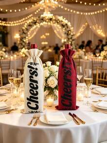 8Pcs Cheers Linen Burlap Wine Bottle Gift Bag Drawstring Wine Cover Sack Reusable Wine Bag For Wedding Holiday Christmas Housewarming Birthday Party Wine Lover Present Decor - Multicolor - View 1