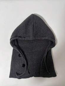 One-Piece Hood & Neck Warmer Set, Drawstring Button Windproof Hood, Suitable For Daily Street Travel Outdoor Cold Weather, Unisex Fashion Headwear - A - View 10