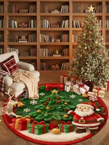 Round Burgundy Christmas Tufted Rug Checkered Border Snowman Gingerbread Gift Candy Cane Plush Rug - Multicolor - View 2